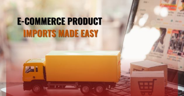 E-commerce imports illustration showing products shipped globally