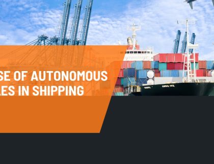 Autonomous cargo truck and ship navigating through smart logistics route
